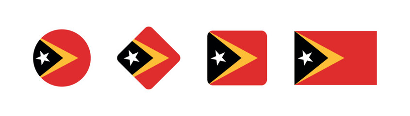 Vector East Timor National Flag icon collection. Set of East Timor Flag Icons in Various Shapes.