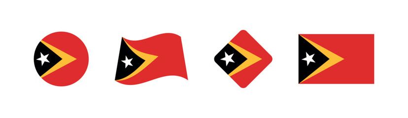 Vector East Timor National Flag icon collection. Set of East Timor Flag Icons in Various Shapes.