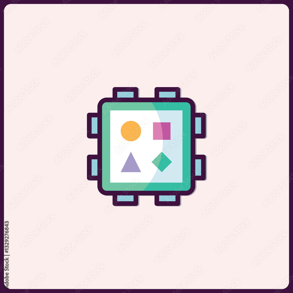 Poster abstract geometric shapes within an interactive block toy styled icon