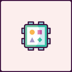 Abstract geometric shapes within an interactive block toy styled icon