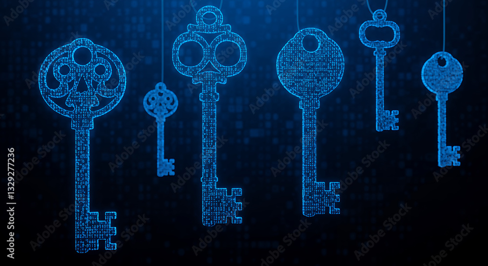 Poster digital keys: unlocking security - data encryption, cyber safety, privacy, and access management in 