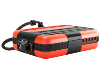 The Vibrant Orange Portable Drive, A Techy Travel Companion With A Sleek Black Accent And A Convenient Carrying Strap, Ready For Adventure Isolated on Transparent Background