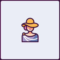 Stylized icon depicting a woman in a hat and ancient roman style robe