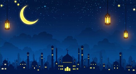 Naklejka premium A modern, flat-style Eid al-Fitr illustration featuring diverse people celebrating together.