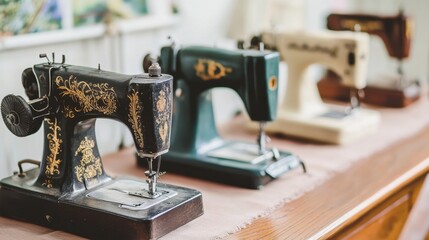 Industrial sewing machines lined up in a textile factory, ready for large-scale garment production