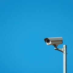 Security camera positioned on a pole for optimal coverage and surveillance in busy urban environments