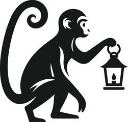 silhouette of a monkey holding lantern