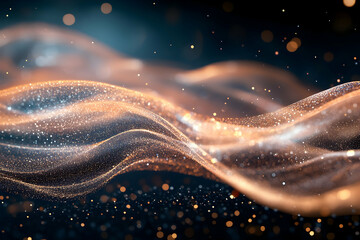 A dynamic and fluid wave of rose gold liquid, creating an enchanting display with shimmering particles that dance across the surface.