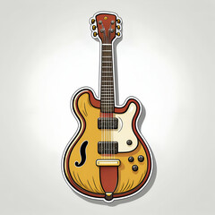 Obraz premium A Vintage Electric Guitar, A Symbol Of Rock And Rolls Golden Age, Displayed In A Bold, Sticker-style Illustration With Warm, Earthy Tones