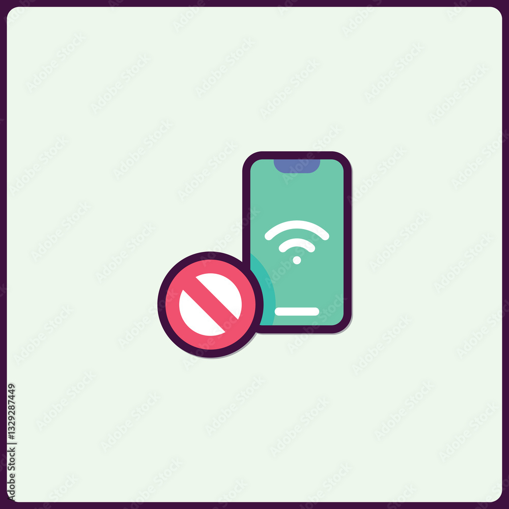 Poster mobile connection interruption symbol, no network access on smartphone icon