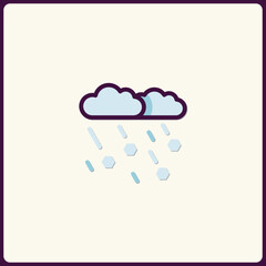 Stylized Weather Icon Depicting Cloudburst with Rain and Geometric Hail