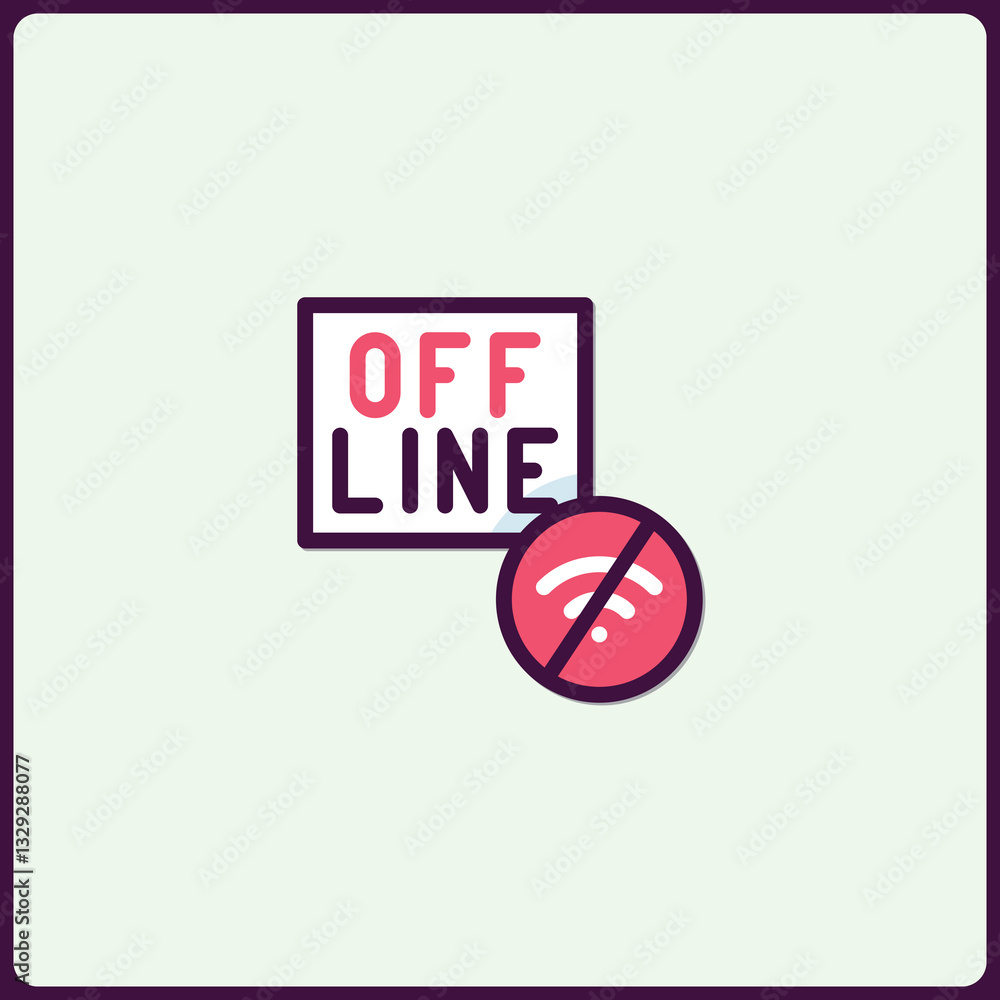 Poster flat illustration depicting no internet connection problem or offline status