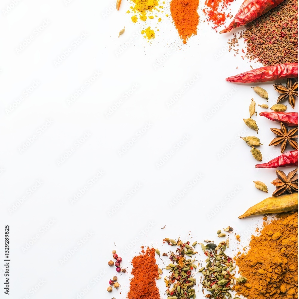 Poster an array of colorful spices arranged artistically