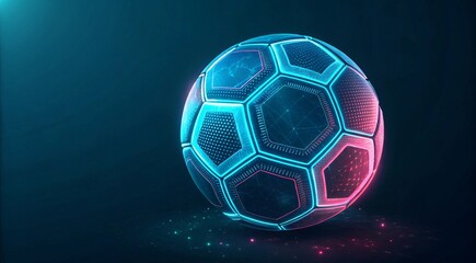 Fototapeta premium Futuristic Neon Soccer Ball with Holographic Design & Glow V5