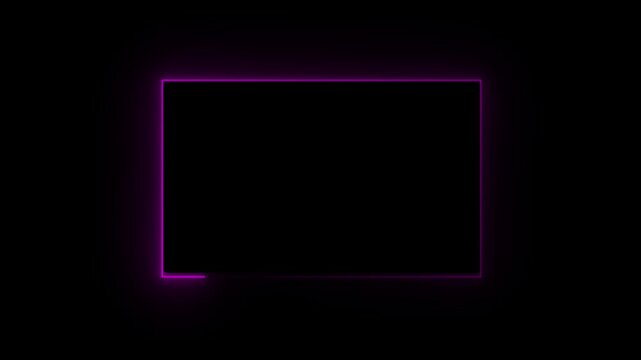 Abstract glowing neon rectangle border frame. Glowing neon fire rectangle border frame animation on black background	
