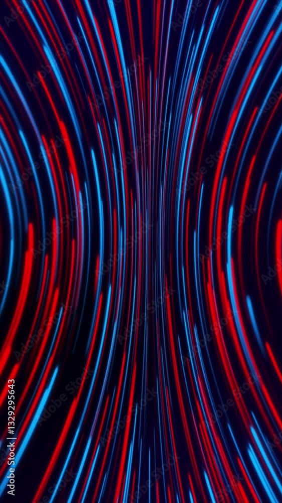 Poster neon light trails streaming in cyberpunk abstract motion background with red and blue glow