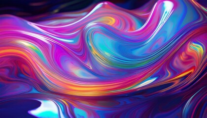 Obraz premium Holographic fluid swirls with dynamic neon hues and abstract forms, creating a mesmerizing, futuristic visual flow. 