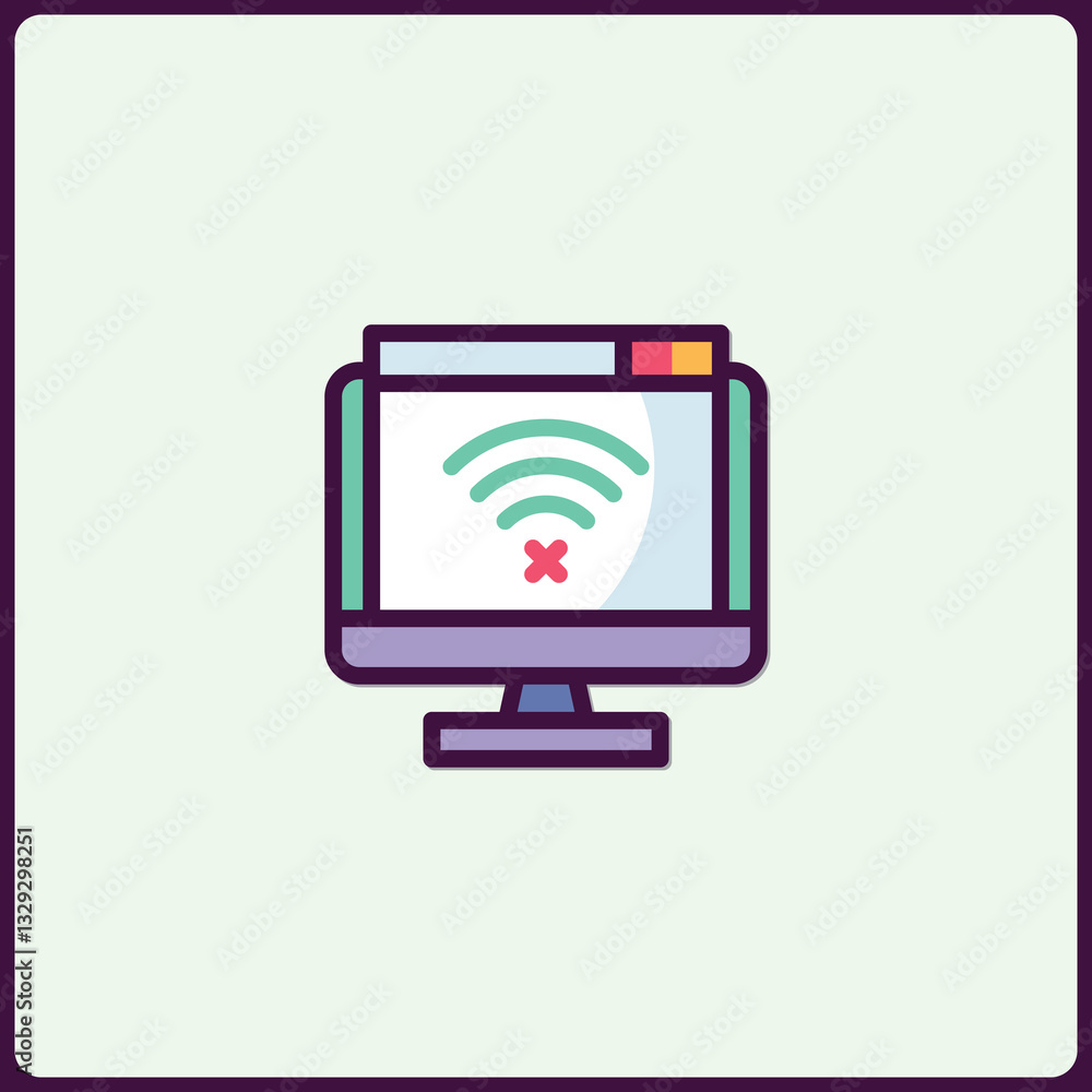 Poster isolated computer icon showing wifi signal crossed, indicating connectivity issue