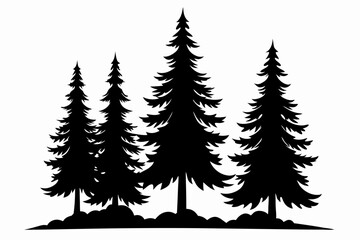 Fototapeta premium pine tree set line art silhouette vector illustration
