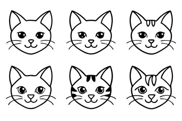 cat head icon set line art silhouette vector illustration