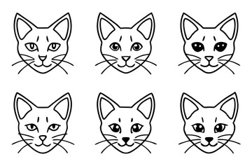 cat head icon set line art silhouette vector illustration