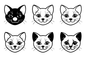 cat head icon set line art silhouette vector illustration