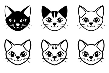 cat head icon set line art silhouette vector illustration