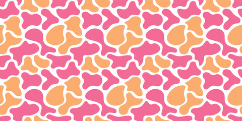 Seamless abstract organic pattern with pink and orange fluid shapes on white background modern decorative design for textiles wallpapers wrapping paper contemporary artistic vector art