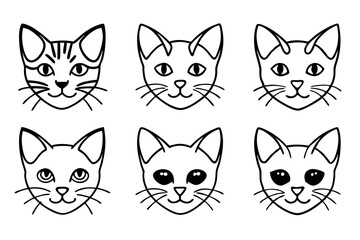 cat head icon set line art silhouette vector illustration