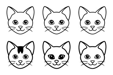 cat head icon set line art silhouette vector illustration