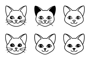 cat head icon set line art silhouette vector illustration