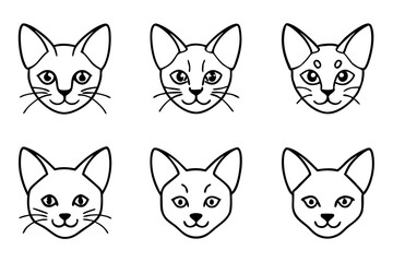 cat head icon set line art silhouette vector illustration