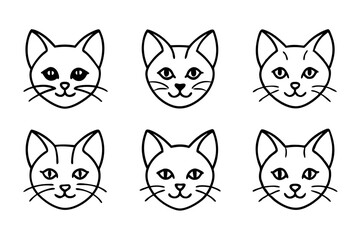 cat head icon set line art silhouette vector illustration