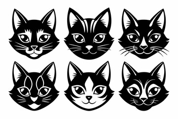 cat head icon set line art silhouette vector illustration