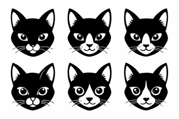 cat head icon set line art silhouette vector illustration