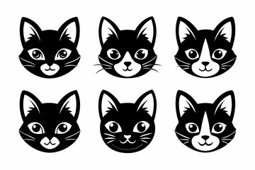 cat head icon set line art silhouette vector illustration