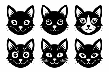 cat head icon set line art silhouette vector illustration