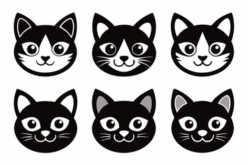 cat head icon set line art silhouette vector illustration