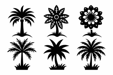 date tree icon set line art silhouette vector illustration