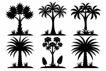 date tree icon set line art silhouette vector illustration
