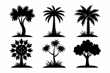 date tree icon set line art silhouette vector illustration