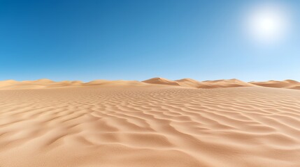 Rolling Sand Dunes Landscape Under Bright Blue Sky and Sunlight