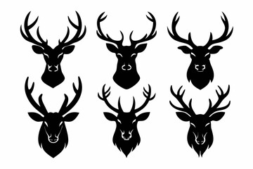 deer head icon set line art silhouette vector illustration