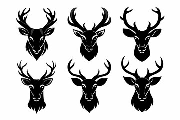 deer head icon set line art silhouette vector illustration