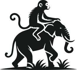 vector illustration of a silhouette of a monkey riding on an elephant