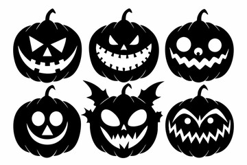 halloween horror pumpkin set line art silhouette vector illustration