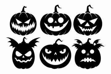 halloween horror pumpkin set line art silhouette vector illustration
