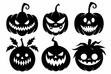 halloween horror pumpkin set line art silhouette vector illustration
