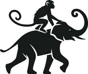 silhouette of monkey riding on an elephant
