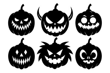 halloween horror pumpkin set line art silhouette vector illustration